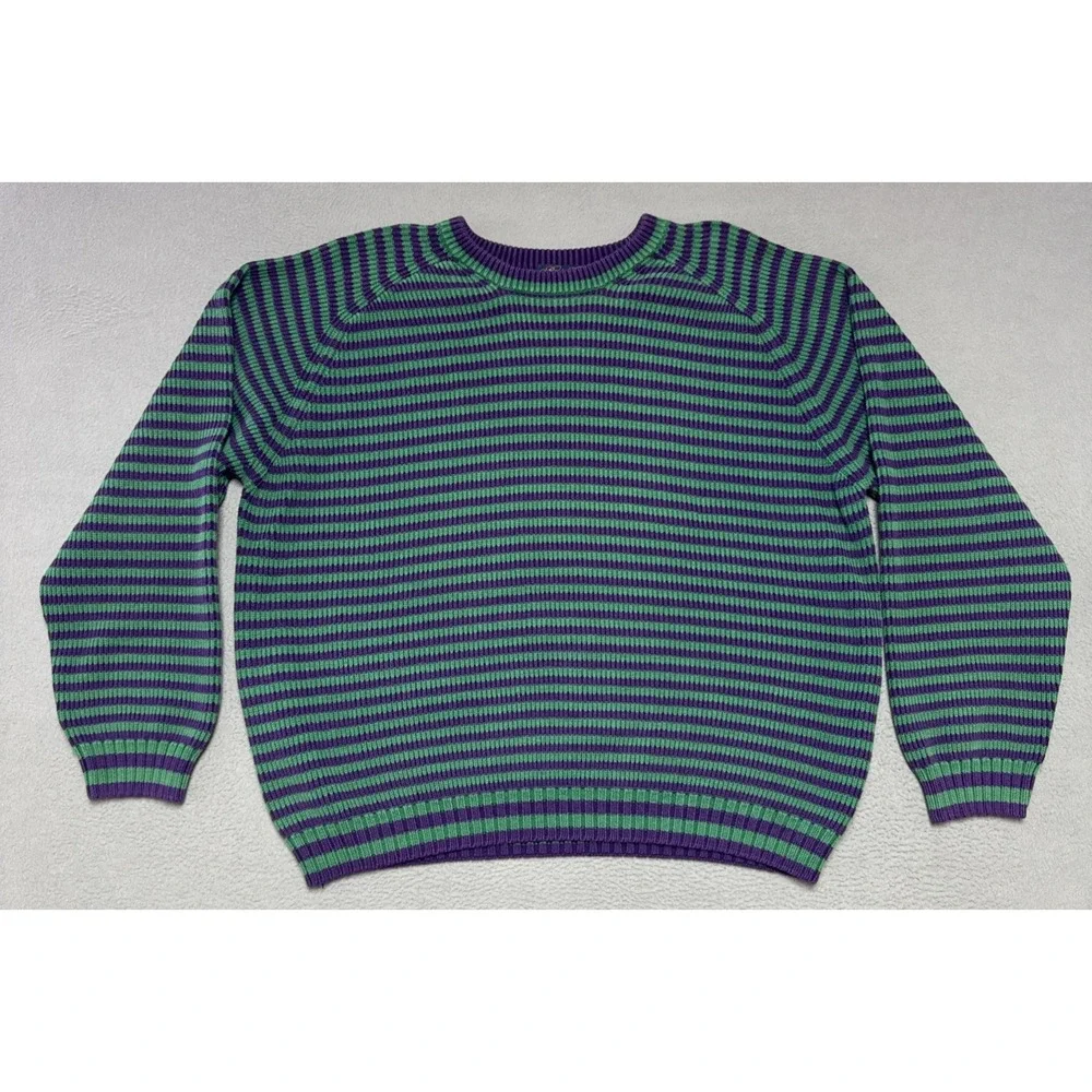 VTG Brooks Brothers Sweater Purple Green Striped Knitted Old Money Ivy Mens XL